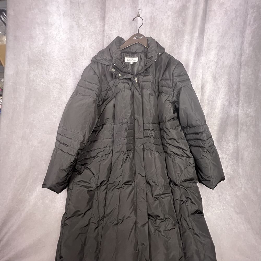 Calvin Klein Womens Black Long Hooded Down Puffer Coat 3X